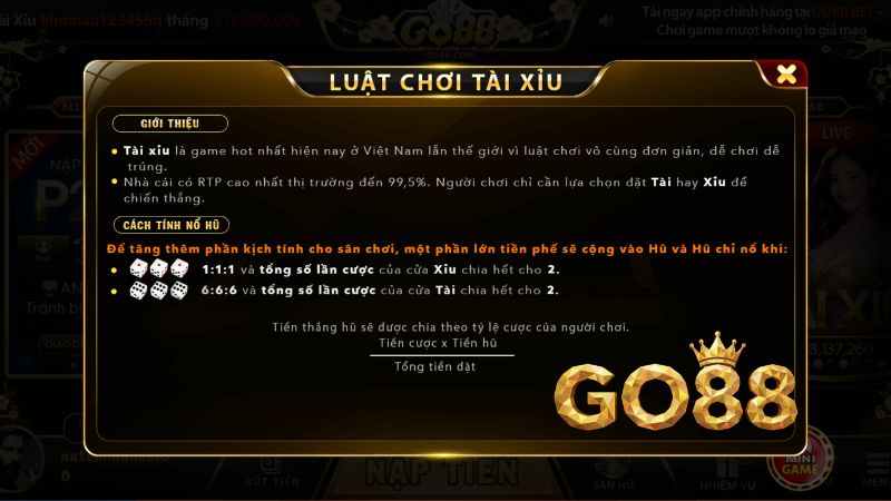 Luật chơi tài xỉu Go88 chi tiết Luật chơi tài xỉu Go88 chi tiết